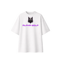 White t-shirt with 'Alpha Wolf' logo on a white background