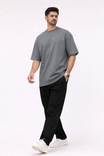 Steel Grey Oversized Crew Neck Tee | Premium Cotton Unisex