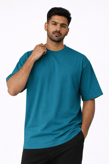 Teal Blue Oversized Crew Neck Tee | Premium Cotton Unisex