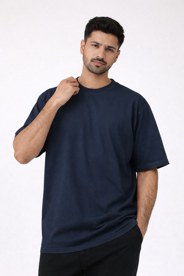 Navy Blue Oversized Crew Neck Tee | Premium Cotton Unisex