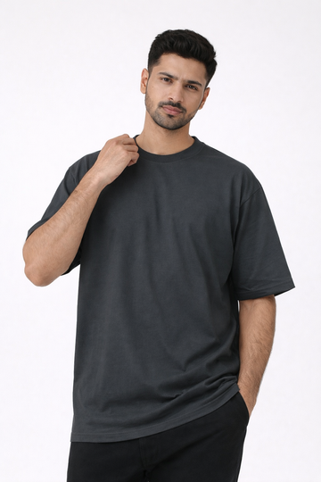 Charcoal Oversized Crew Neck Tee | Premium Cotton Unisex