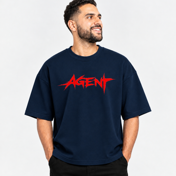 Creation of Adam Red Wireframe Oversized Graphic T-Shirt