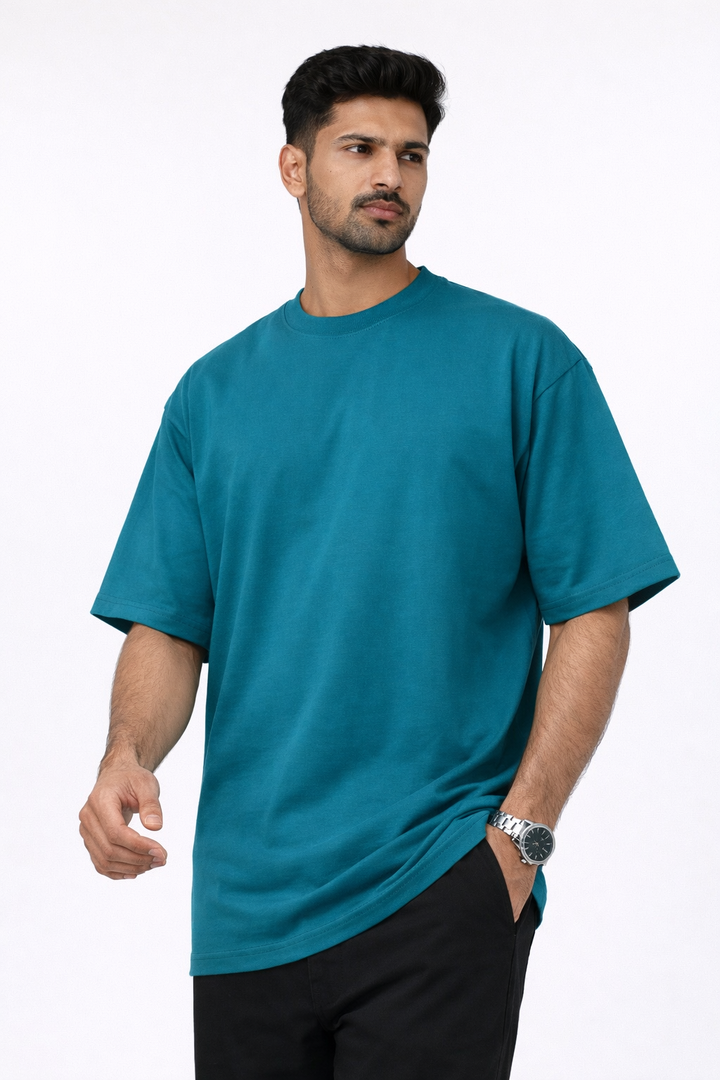 Teal Blue Oversized Crew Neck Tee | Premium Cotton Unisex