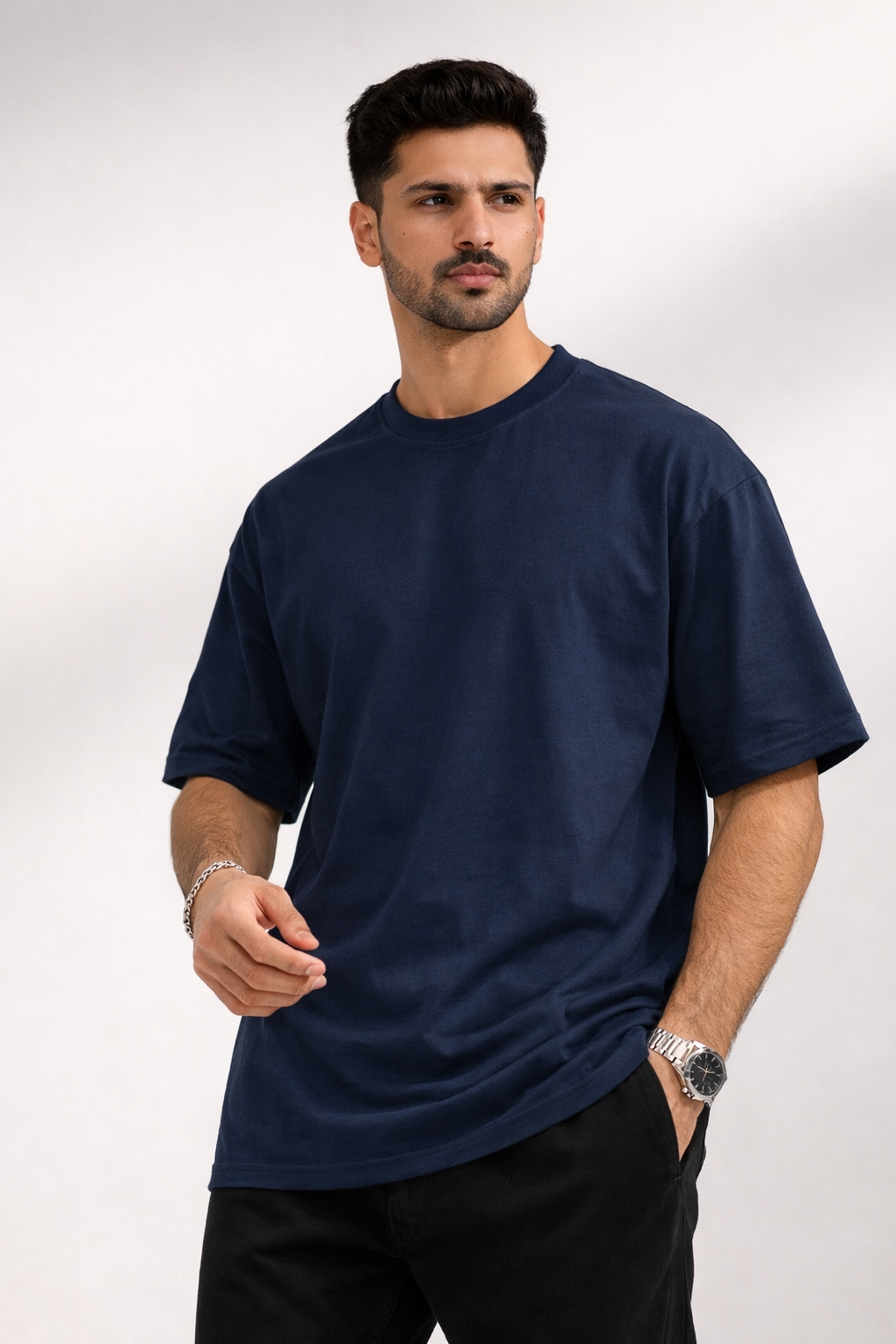 Navy Blue Oversized Crew Neck Tee | Premium Cotton Unisex