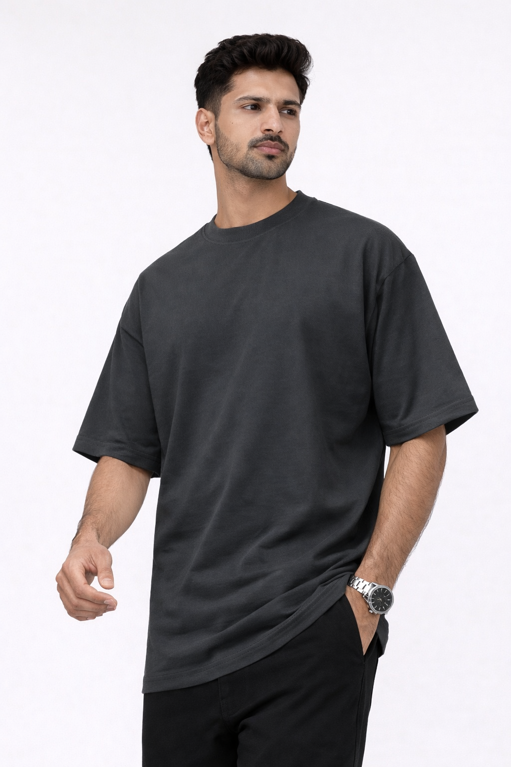 Charcoal Oversized Crew Neck Tee | Premium Cotton Unisex