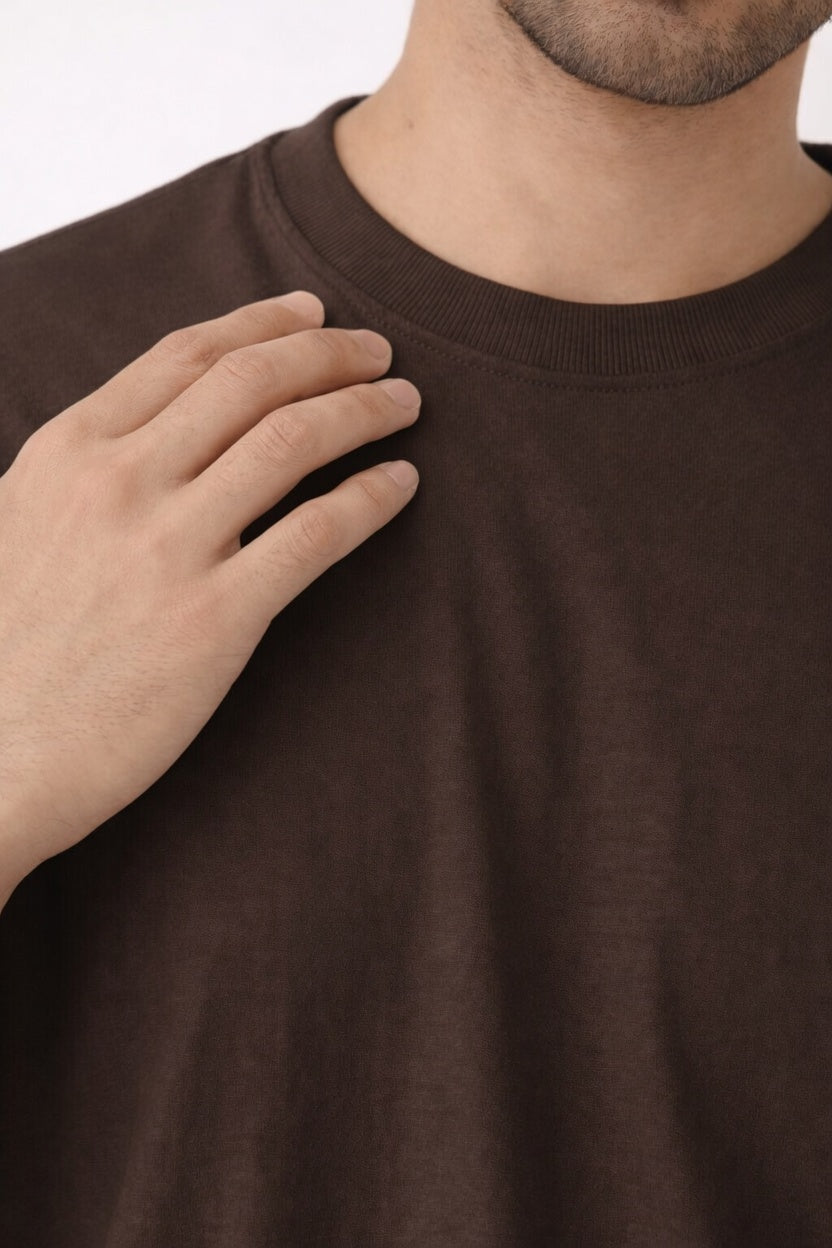 Dark Brown Oversized Crew Neck Tee | Premium Cotton Unisex