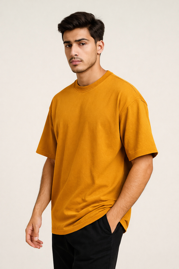 Mustard Oversized Crew Neck Tee | Premium Cotton Unisex