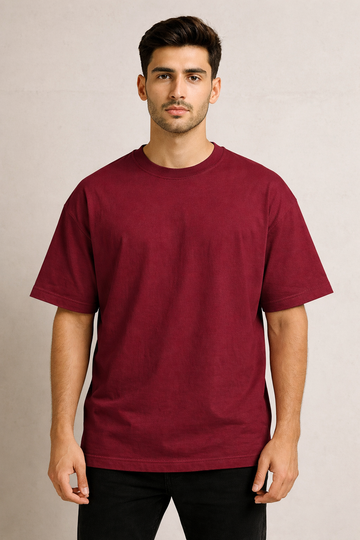Maroon Oversized Crew Neck Tee | Premium Cotton Unisex