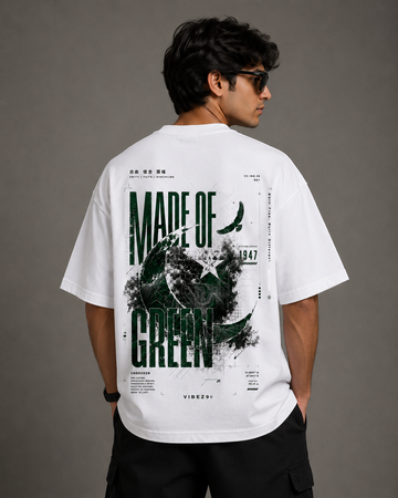 Born Different Made of Green Oversized Graphic T-Shirt