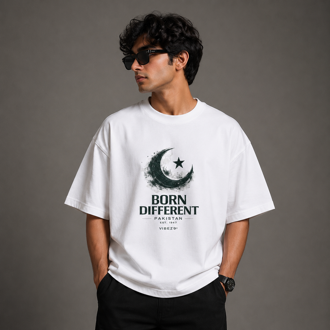 Born Different Made of Green Oversized Graphic T-Shirt
