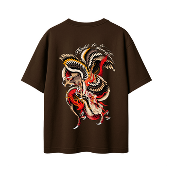 A dark brown short-sleeve t-shirt shown from the back, featuring a large, detailed graphic of a Japanese-style dragon in red, black, and white, with the text 'Rough is Great' written above it.