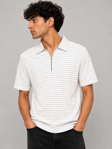 Half Zipper Striped Polo | Regular Fit Men's Polo