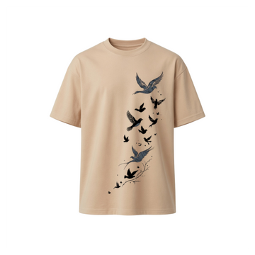 Flying Birds Oversized Graphic T-Shirt