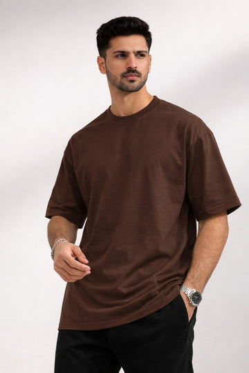 Dark Brown Oversized Crew Neck Tee | Premium Cotton Unisex
