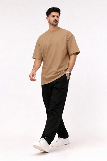 Camel Oversized Crew Neck Tee | Premium Cotton Unisex