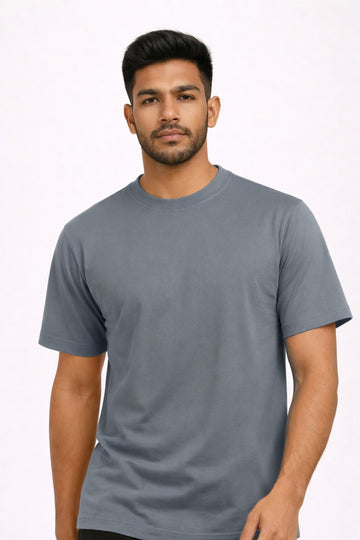Steel Grey Crew Neck T-Shirt | Premium Cotton Casual Tee