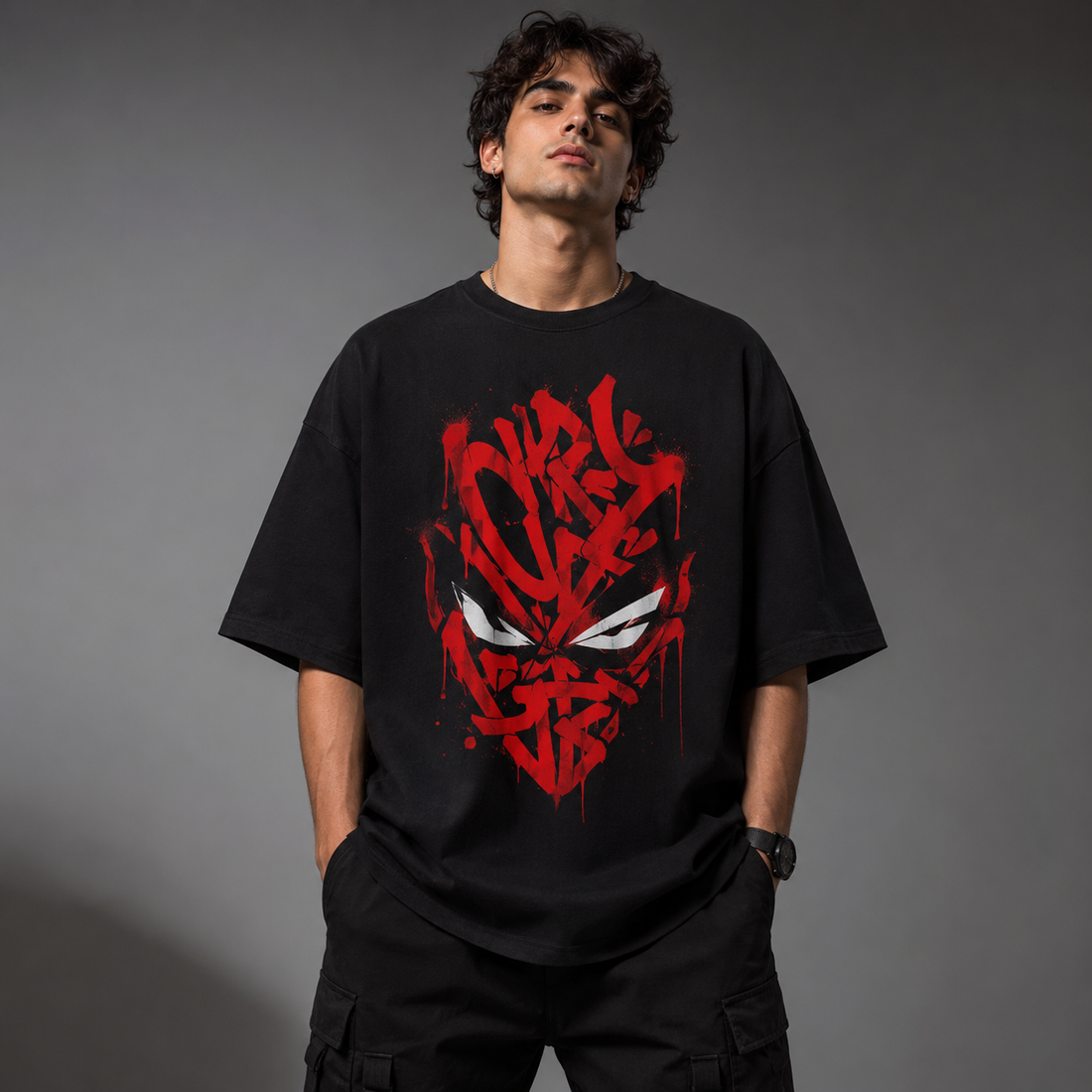 Graffiti Demon Face Oversized Graphic Tee