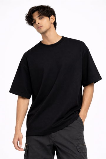 Jet Black Oversized Crew Neck Tee | Premium Cotton Unisex