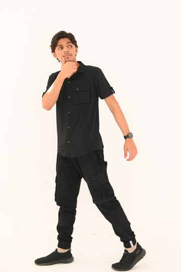 Double Pocket Short Sleeve Textured Shirt – Smart Casual Button-Down