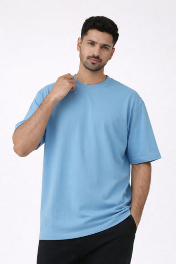 Sky Blue Oversized Crew Neck Tee | Premium Cotton Unisex