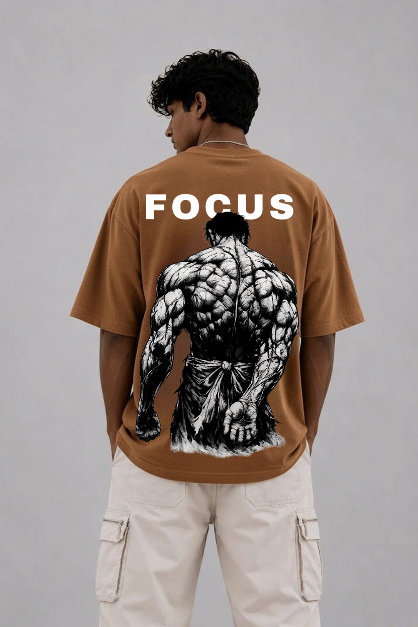 "FOCUS" Muscular Back Oversized Graphic Tee