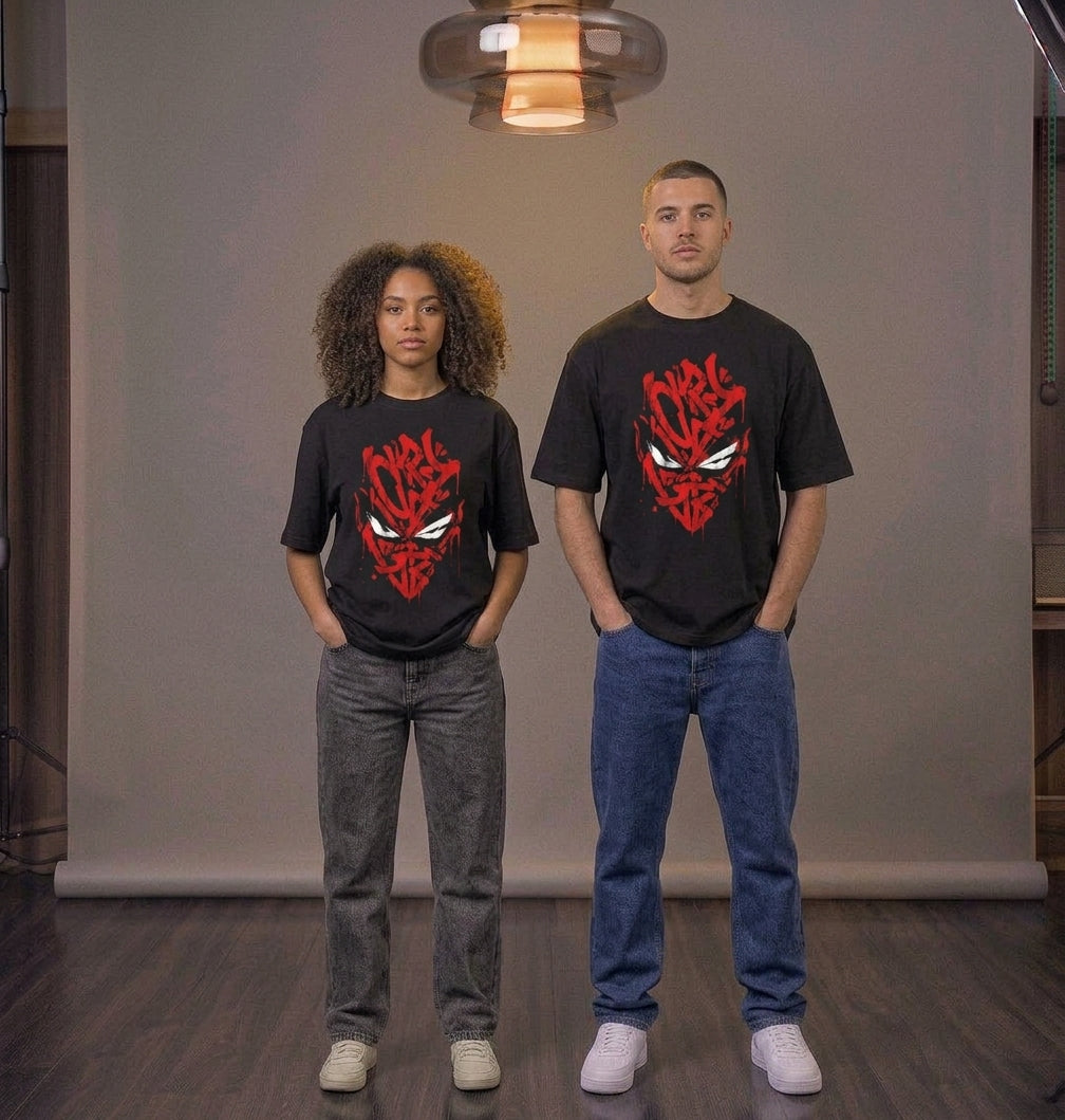 Graffiti Demon Face Oversized Graphic Tee