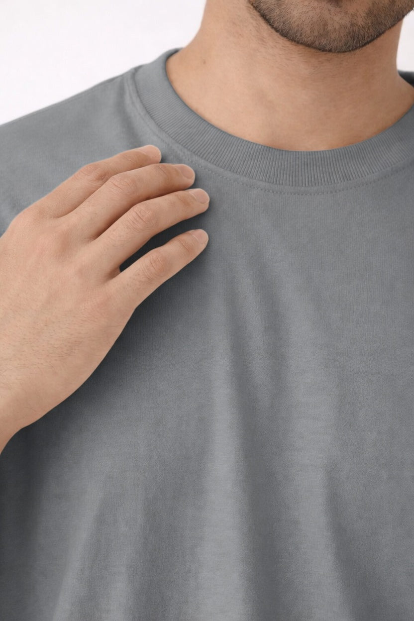 Steel Grey Oversized Crew Neck Tee | Premium Cotton Unisex