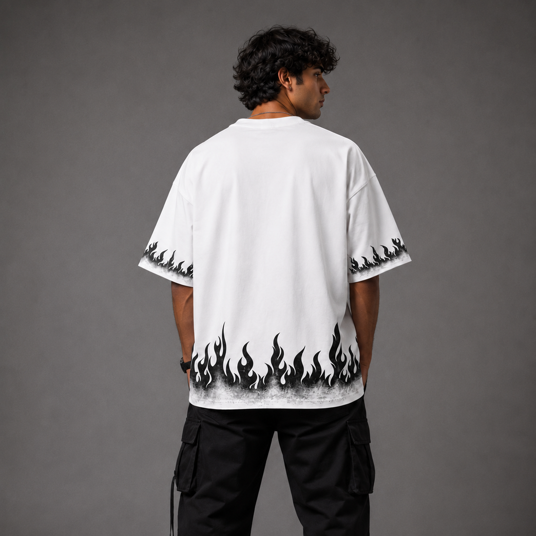 Flame Border Oversized Graphic Tee