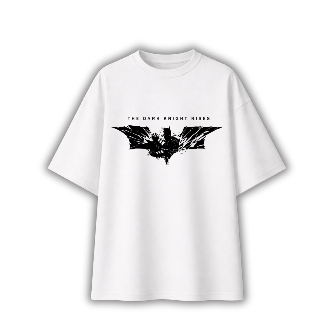 A white short-sleeve t-shirt with a large black and white comic book style Batman graphic on the front, displayed against a clean white background.