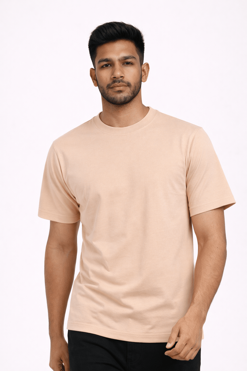 Beige Crew Neck T-Shirt | Premium Cotton Casual Tee - Vibe Z9