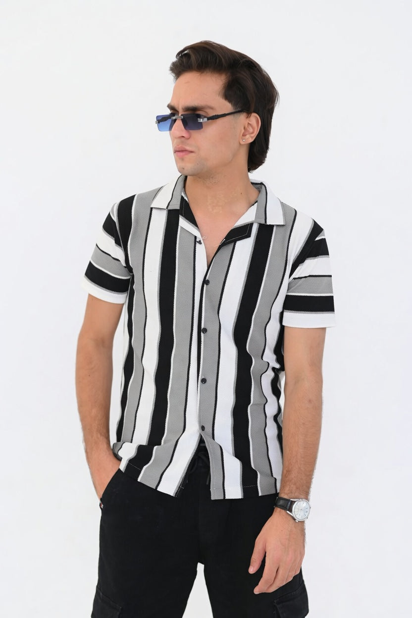 Old Money Open Shirt- Vertical Stripes