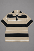 Block Stripe Oversized Polo Shirt | Relaxed Fit Open Collar - Vibe Z9
