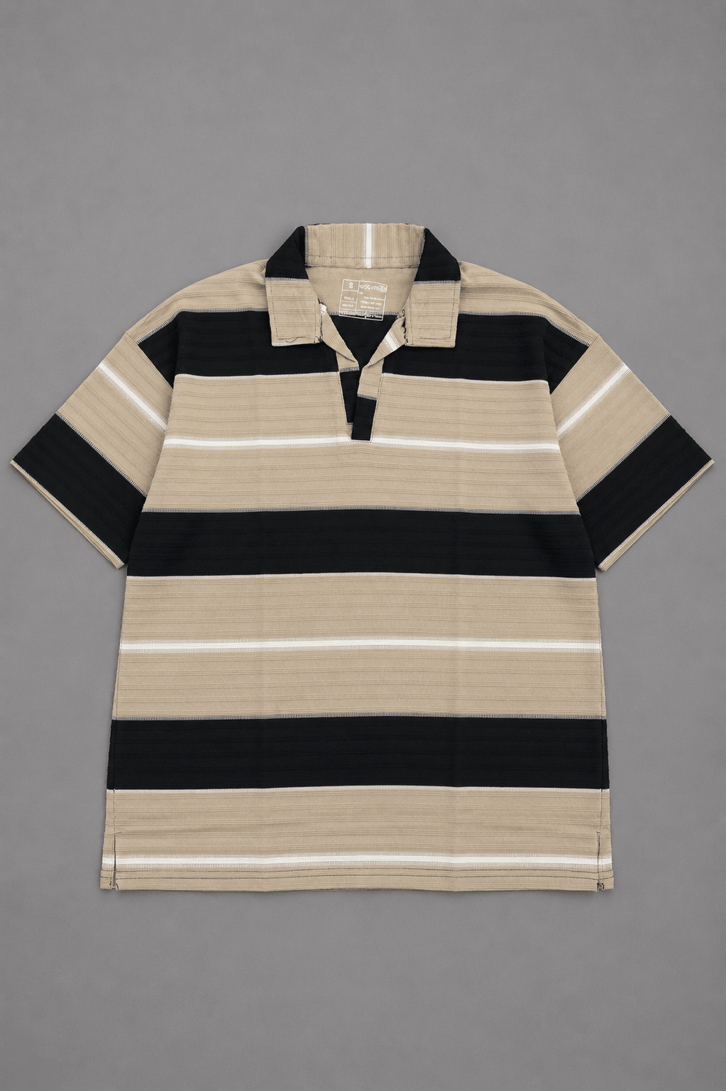 Block Stripe Oversized Polo Shirt | Relaxed Fit Open Collar - Vibe Z9