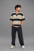 Block Stripe Oversized Polo Shirt | Relaxed Fit Open Collar - Vibe Z9