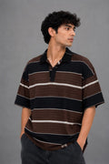 Block Stripe Oversized Polo Shirt | Relaxed Fit Open Collar - Vibe Z9