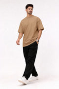 Camel Oversized Crew Neck Tee | Premium Cotton Unisex - Vibe Z9