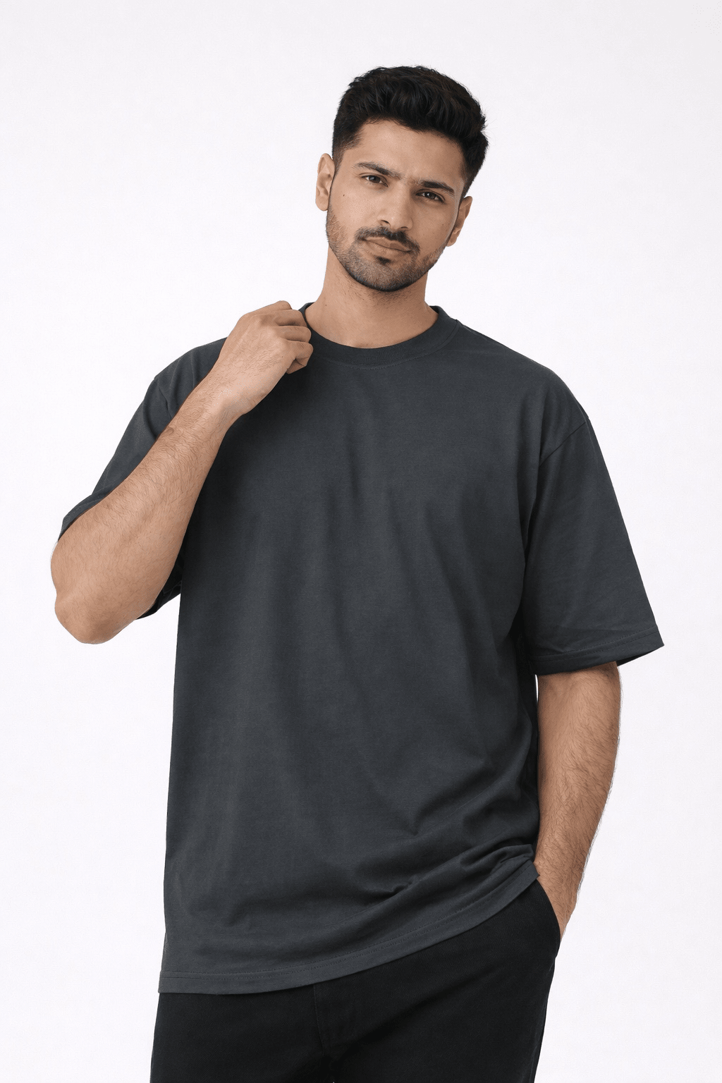 Charcoal Oversized Crew Neck Tee | Premium Cotton Unisex - Vibe Z9