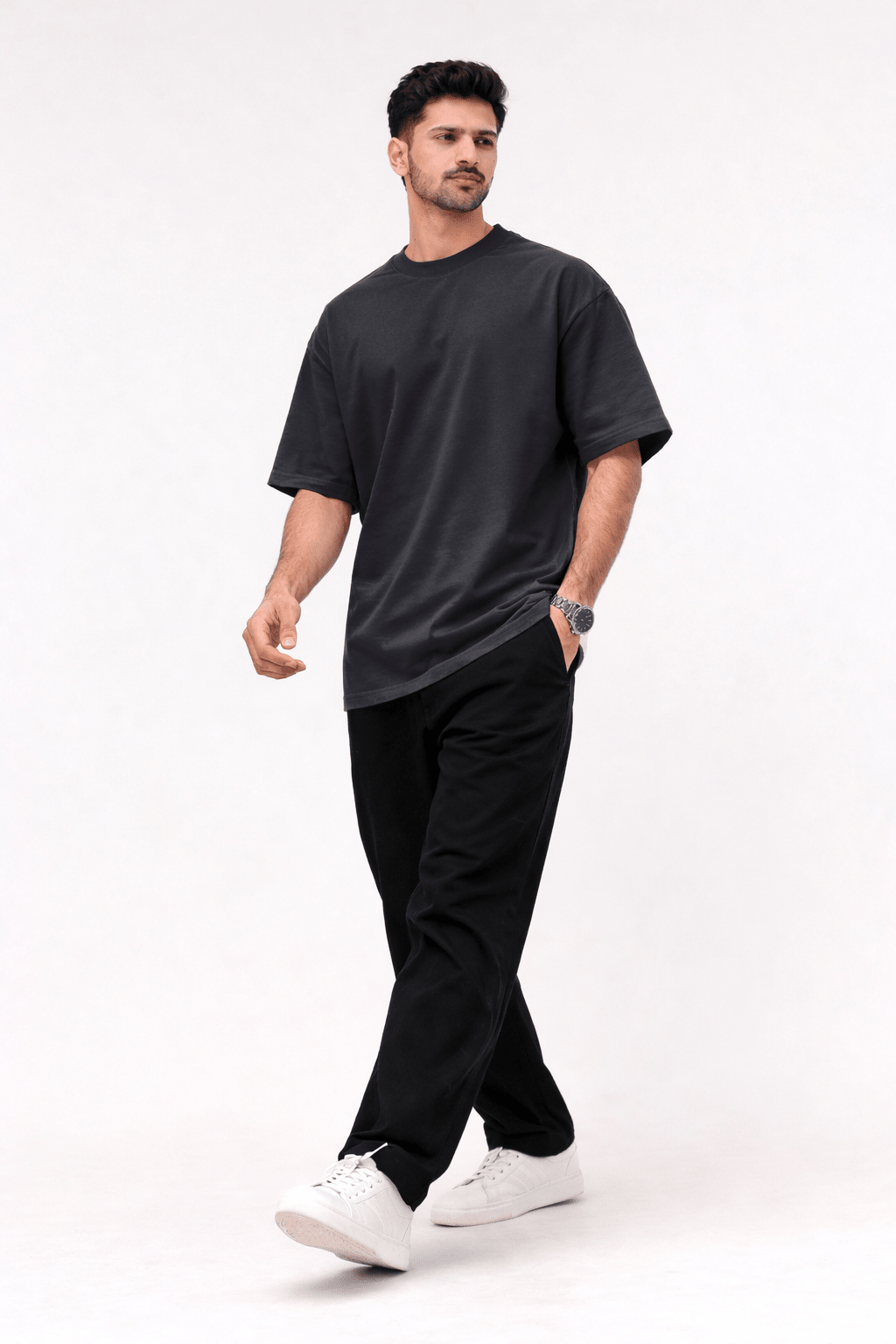 Charcoal Oversized Crew Neck Tee | Premium Cotton Unisex - Vibe Z9