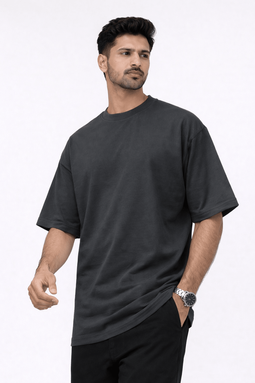 Charcoal Oversized Crew Neck Tee | Premium Cotton Unisex - Vibe Z9