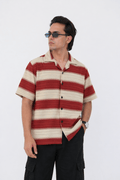 Coat Collar Oversized Open Shirt – Relax Fit Textured Striped Casual Shirt - Vibe Z9