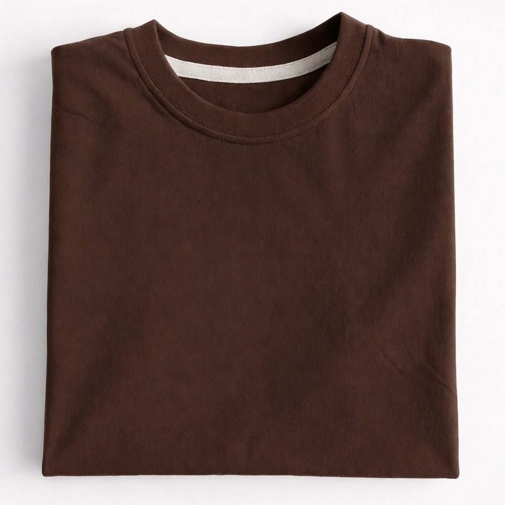 Dark Brown Crew Neck T-Shirt | Premium Cotton Casual Tee - Vibe Z9