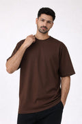 Dark Brown Oversized Crew Neck Tee | Premium Cotton Unisex - Vibe Z9