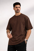 Dark Brown Oversized Crew Neck Tee | Premium Cotton Unisex - Vibe Z9