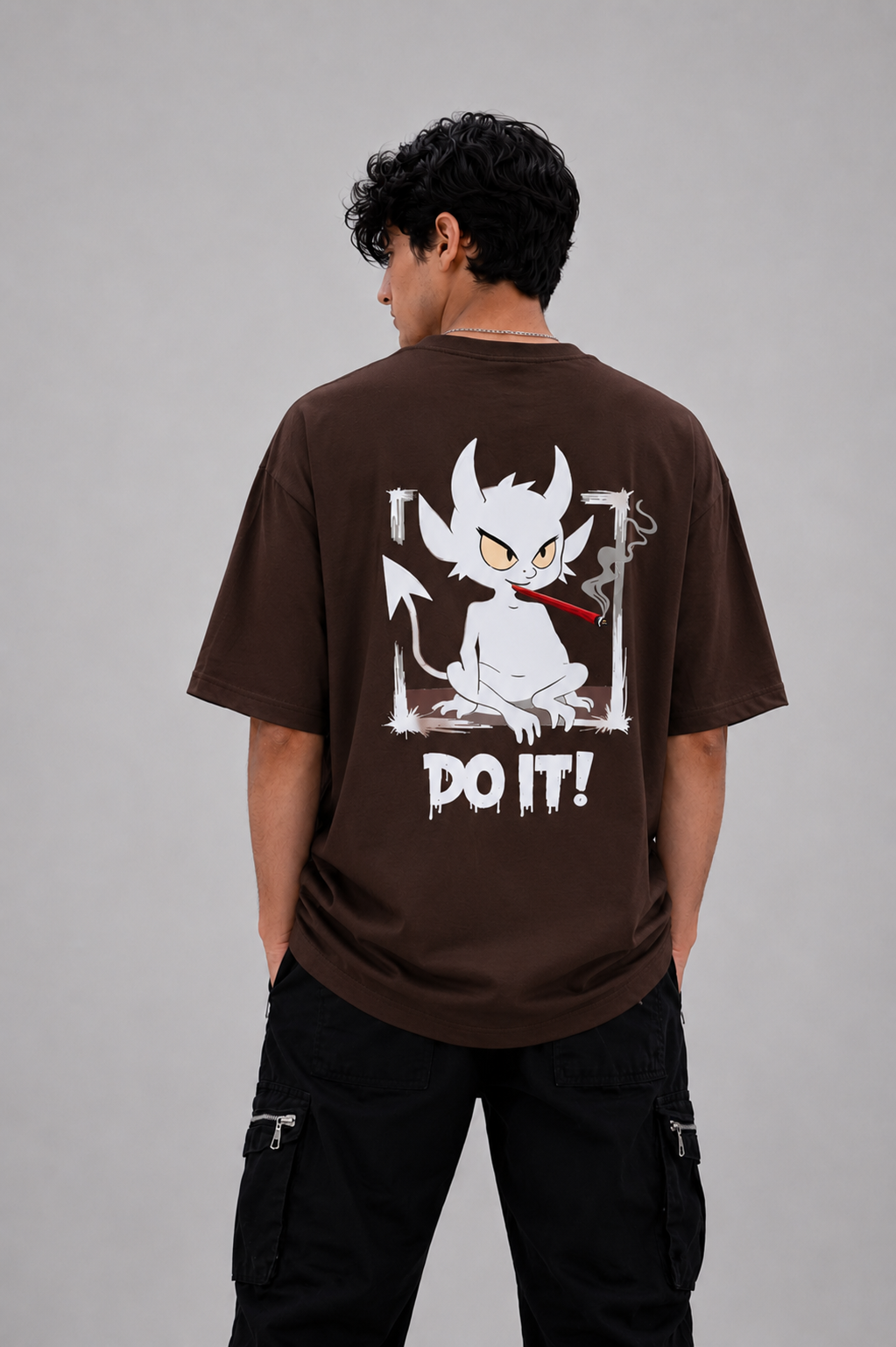 DO IT Devil Cat Oversized Graphic Tee