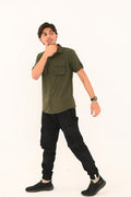 Double Pocket Short Sleeve Textured Shirt – Smart Casual Button-Down - Vibe Z9