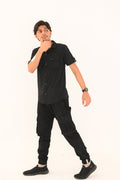 Double Pocket Short Sleeve Textured Shirt – Smart Casual Button-Down - Vibe Z9
