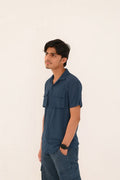 Double Pocket Short Sleeve Textured Shirt – Smart Casual Button-Down - Vibe Z9
