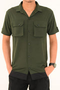 Double Pocket Short Sleeve Textured Shirt – Smart Casual Button-Down - Vibe Z9