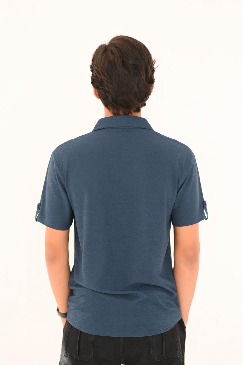 Double Pocket Short Sleeve Textured Shirt – Smart Casual Button-Down - Vibe Z9