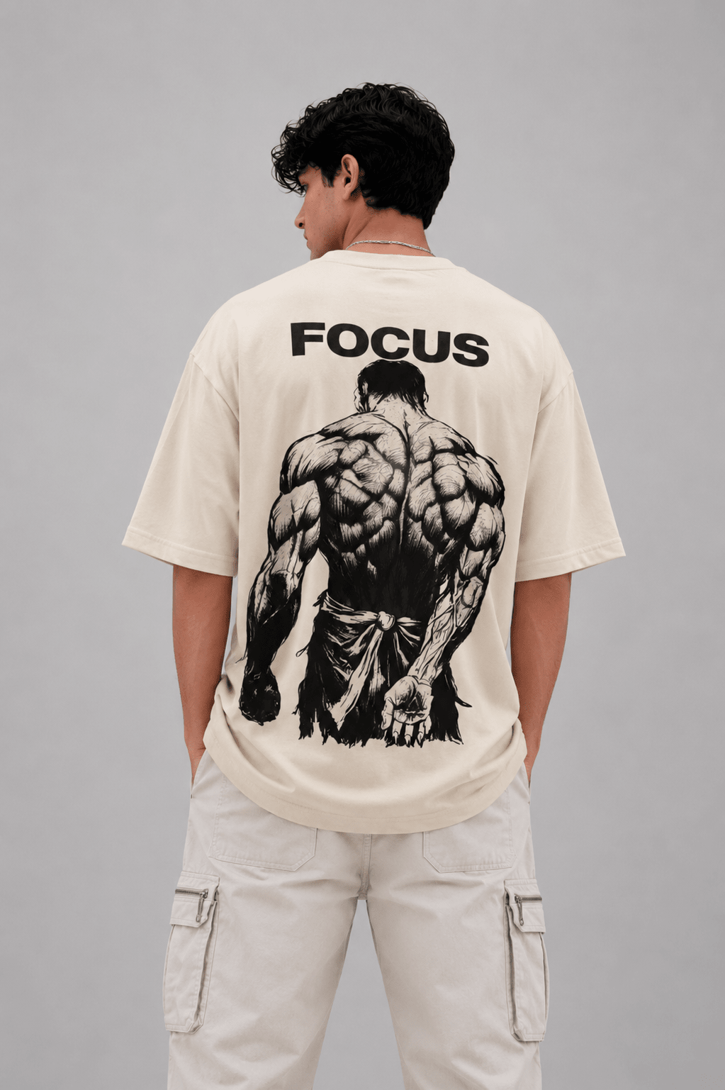 "FOCUS" Muscular Back Oversized Graphic Tee - Vibe Z9